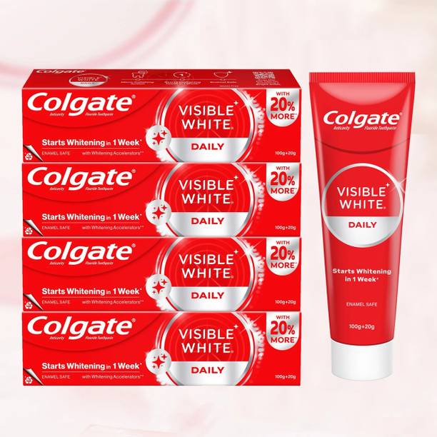 Colgate Visible White Tooth paste Teeth Whitening Starts in 1 week, Combo Pack of 4x120g Toothpaste
