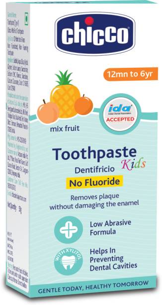 Chicco Mixed Fruit Flavour Toothpaste, 1Y to 6Y Baby, Fluoride/Preservative-free Toothpaste