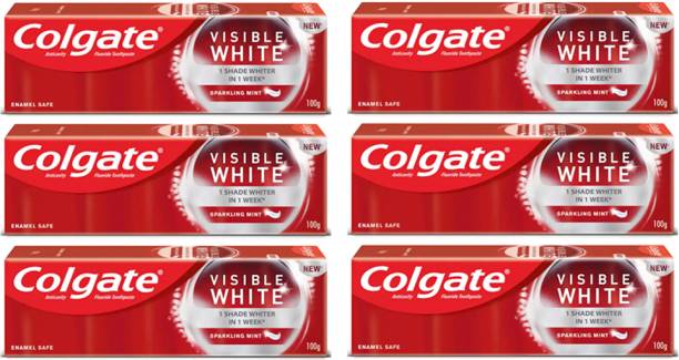 Colgate Visible White Teeth Whitening, Protects Enamel,600g(100gX6)(Pack of 6,100g each) Toothpaste