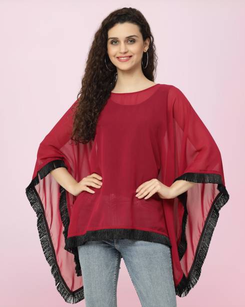 Casual Kaftan Sleeve Solid Women Red, Black Top Price in India