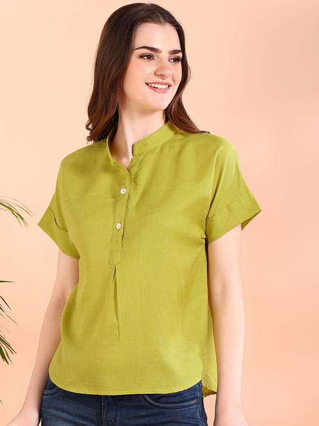 Casual Cap Sleeves Solid Women Green Top
