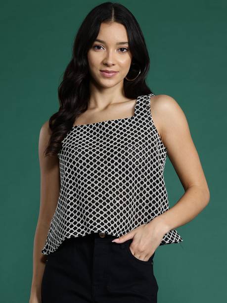Casual Off Shoulder Sleeve Self Design Women Black Top