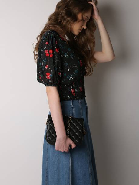Casual Puff Sleeves Floral Print Women Multicolor Top