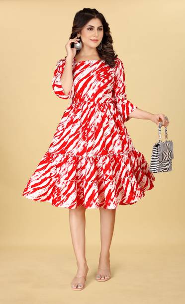 Women Ethnic Dress Red, White Dress