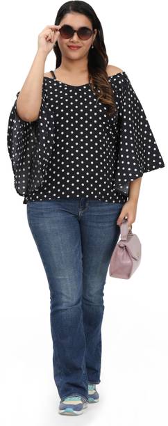 LINGRA Casual Polka Print Women Black Top