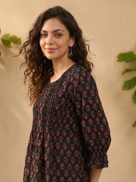 Casual Ruffled Sleeves Floral Print Women Brown Top