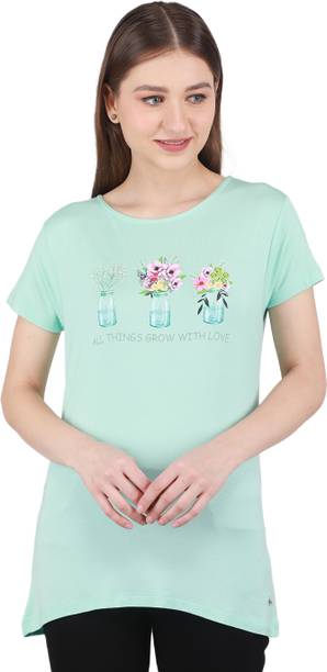 Casual Regular Sleeves Printed Women Light Blue Top