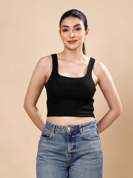 Moda Rapido Casual Sleeveless Solid Women Black Top