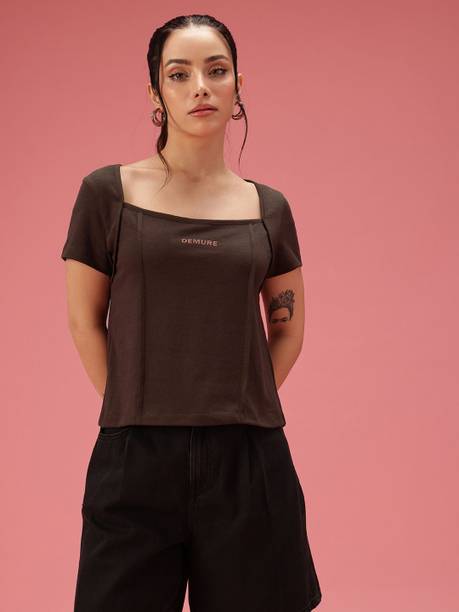Casual Regular Sleeves Solid Women Brown Top