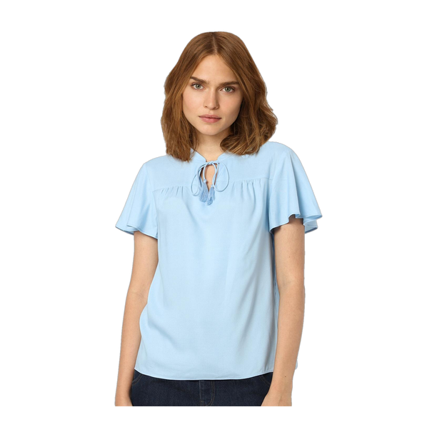 Casual Flutter Sleeves Solid Women Blue Top