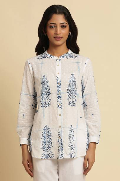 Casual Regular Sleeves Floral Print Women White, Dark Blue Top