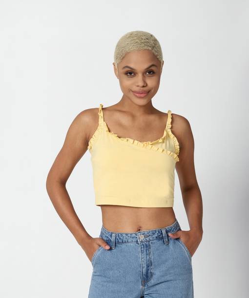 Casual Shoulder Straps Solid Women Yellow Top