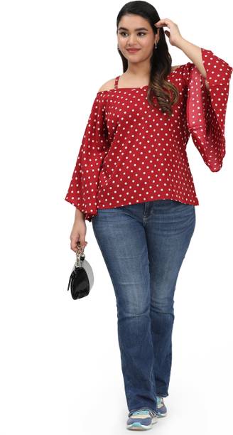 LINGRA Casual Polka Print Women Red Top