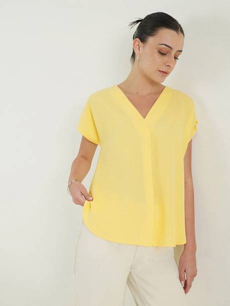 FABLE STREET Casual Solid Women Yellow Top