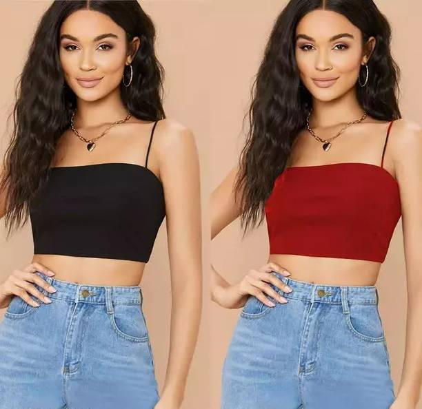 Pack of 2 Casual Sleeveless Solid Women Black, Maroon Top