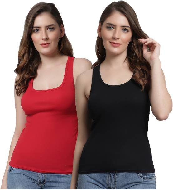 Pack of 2 Casual Sleeveless Solid Women Red Top Price in India