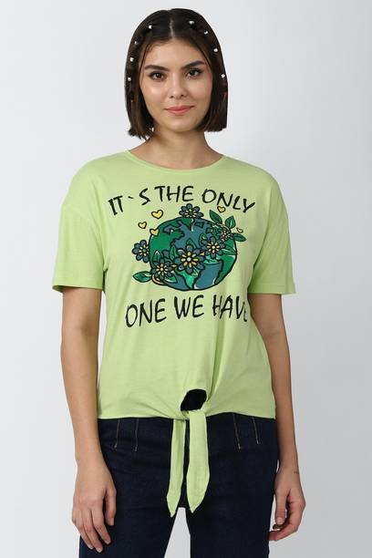 Casual Regular Sleeves Printed Women Green Top