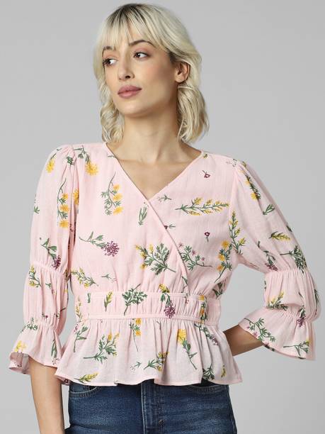 Casual Flared Sleeves Floral Print Women Multicolor Top