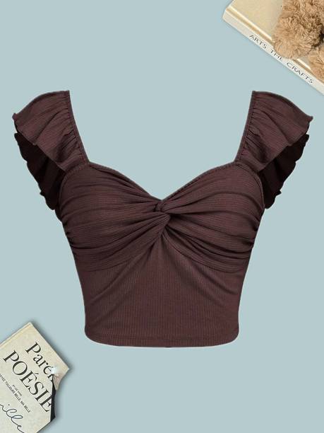 CaptainShah Casual Self Design Women Brown Top