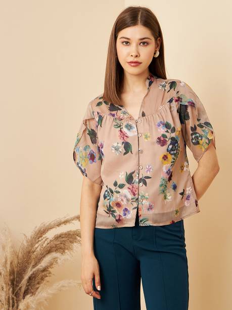 RARE Casual Regular Sleeves Printed Women Multicolor Top
