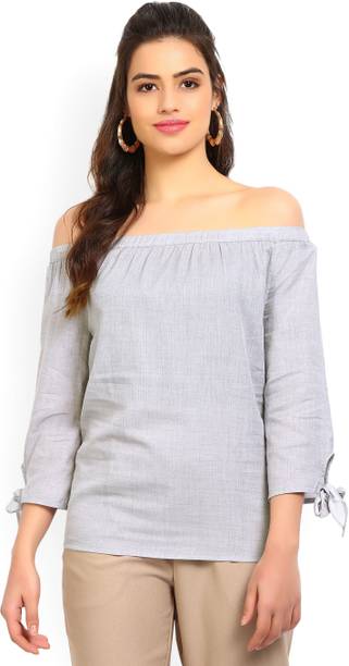 Casual Regular Sleeves Solid Women Silver Top