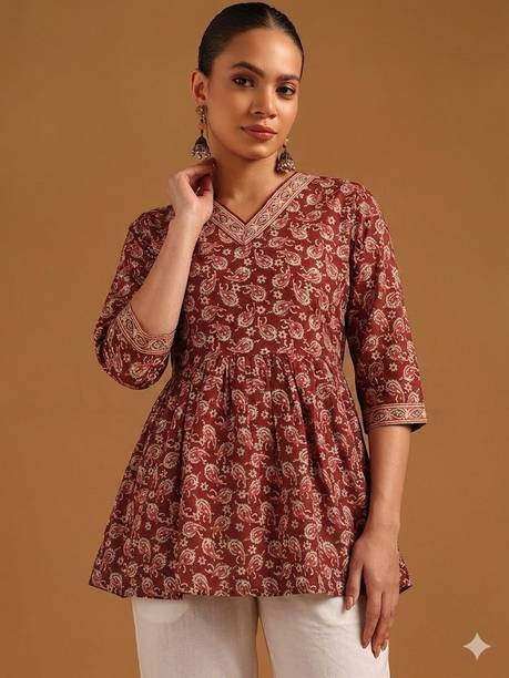Formal Regular Sleeves Floral Print Women Maroon Top