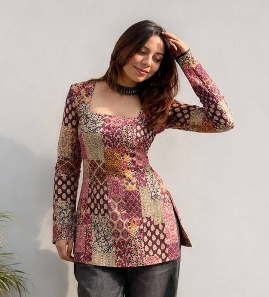 Casual Regular Sleeves Printed, Floral Print, Geometric Print Women Multicolor Top