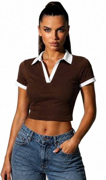 KAISH Casual Solid Women Brown, White Top