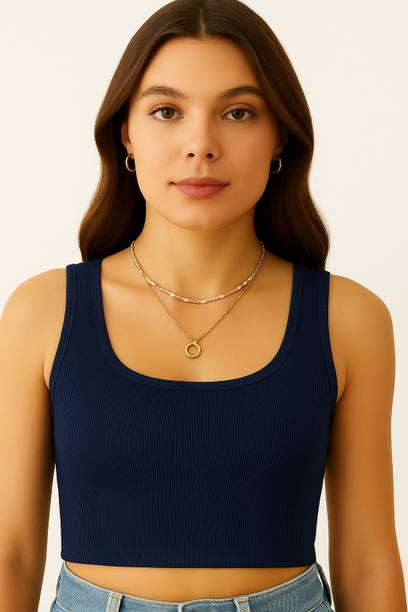 EXILION Beach Wear Solid Women Dark Blue Top