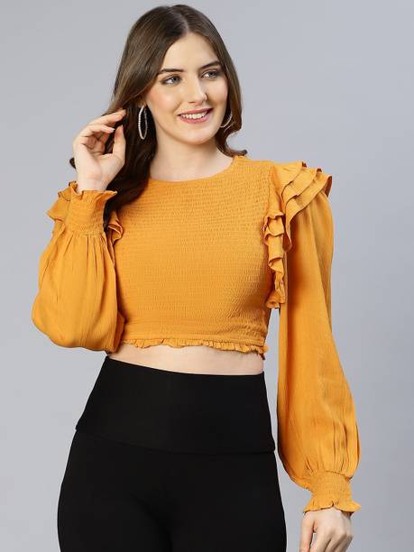 OXOLLOXO Casual Solid Women Yellow Top