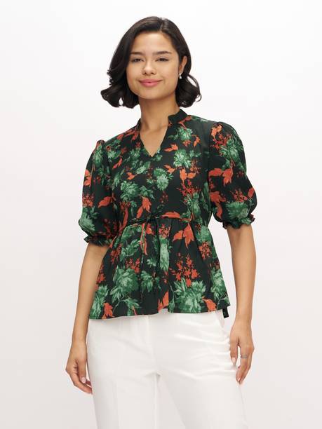AASK Casual Puff Sleeves Printed Women Multicolor Top