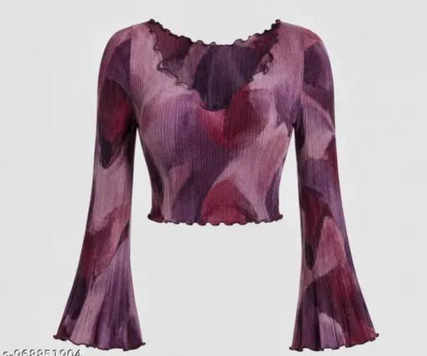 Formal Flared Sleeves Floral Print Women Multicolor Top