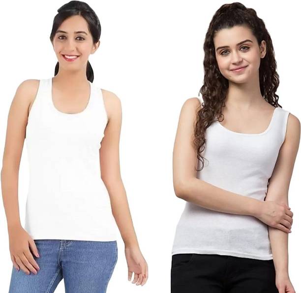Pack of 2 Casual Sleeveless Solid Women White Top