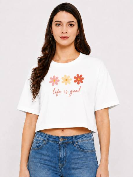 Casual Regular Sleeves Graphic Print Women White Top