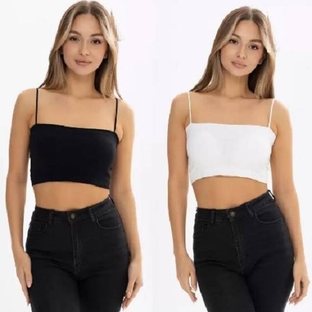 Pack of 2 Casual Sleeveless Solid Women White Top