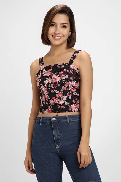 Casual Sleeveless Printed Women Black, White, Red Top