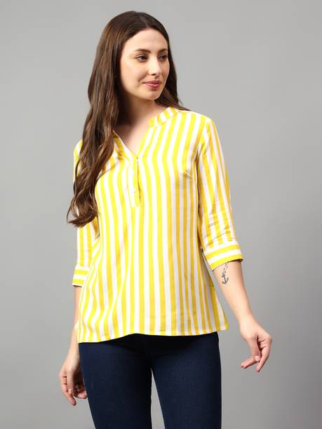 Casual Puff Sleeves Self Design Women Yellow Top