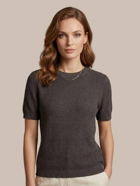Casual Regular Sleeves Self Design Women Grey Top