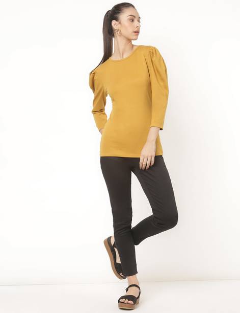 Casual Regular Sleeves Solid Women Brown Top