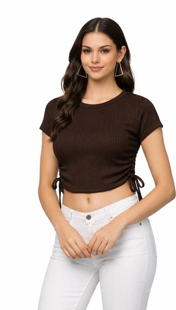 Formal Regular Sleeves Self Design Women Brown Top