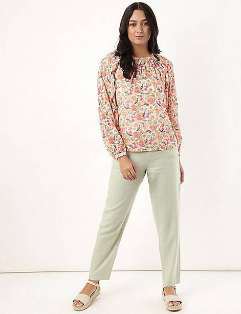 Casual Regular Sleeves Floral Print Women Beige Top