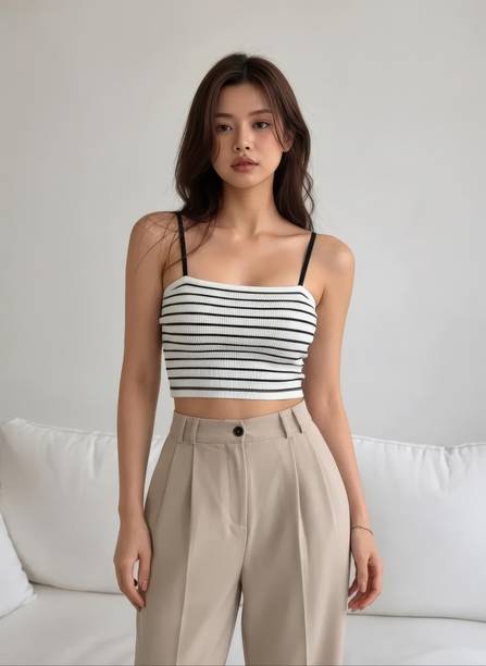 Casual Shoulder Straps Solid Women Black, White Top