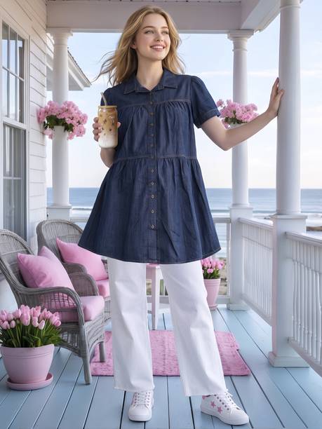 easy mom Casual Solid Women Dark Blue Top