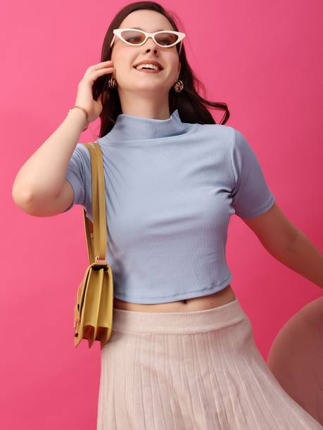 BAESD Casual Regular Sleeves Self Design Women Blue Top
