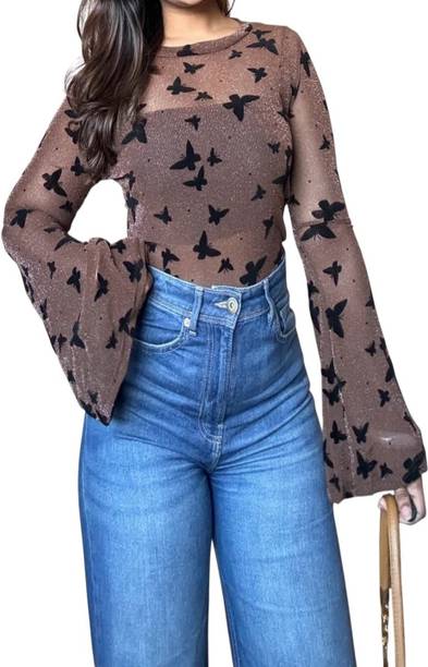 1111 Label Party Printed Women Brown Top
