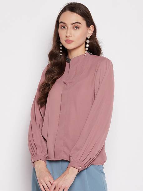 Price History of Casual Cuffed Sleeves Solid Women Pink Top from Flipkart 2 139945252