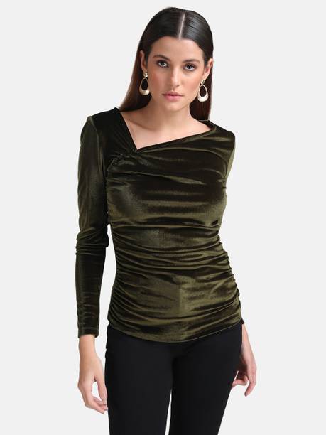 Party Regular Sleeves Solid Women Green Top