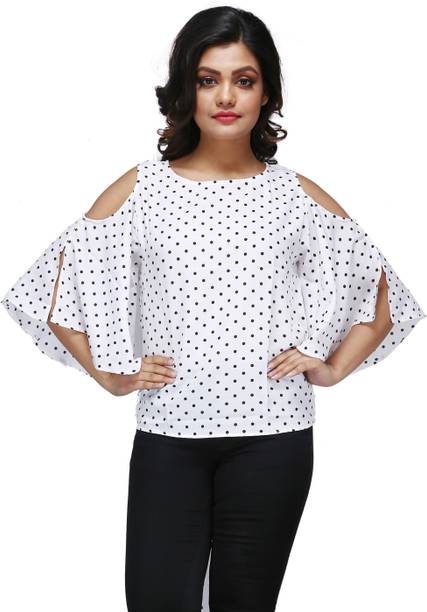 Casual Cold Shoulder Sleeves Printed Women White Top