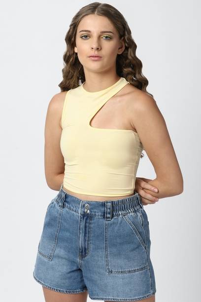 Casual Regular Sleeves Solid Women Yellow Top