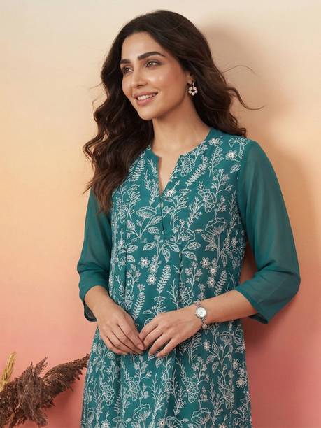 Casual Regular Sleeves Floral Print Women Blue Top